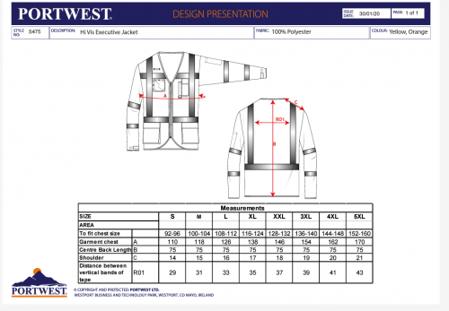 Jacheta Hi-Vis, portocaliu, L, regular, executive, Portwest